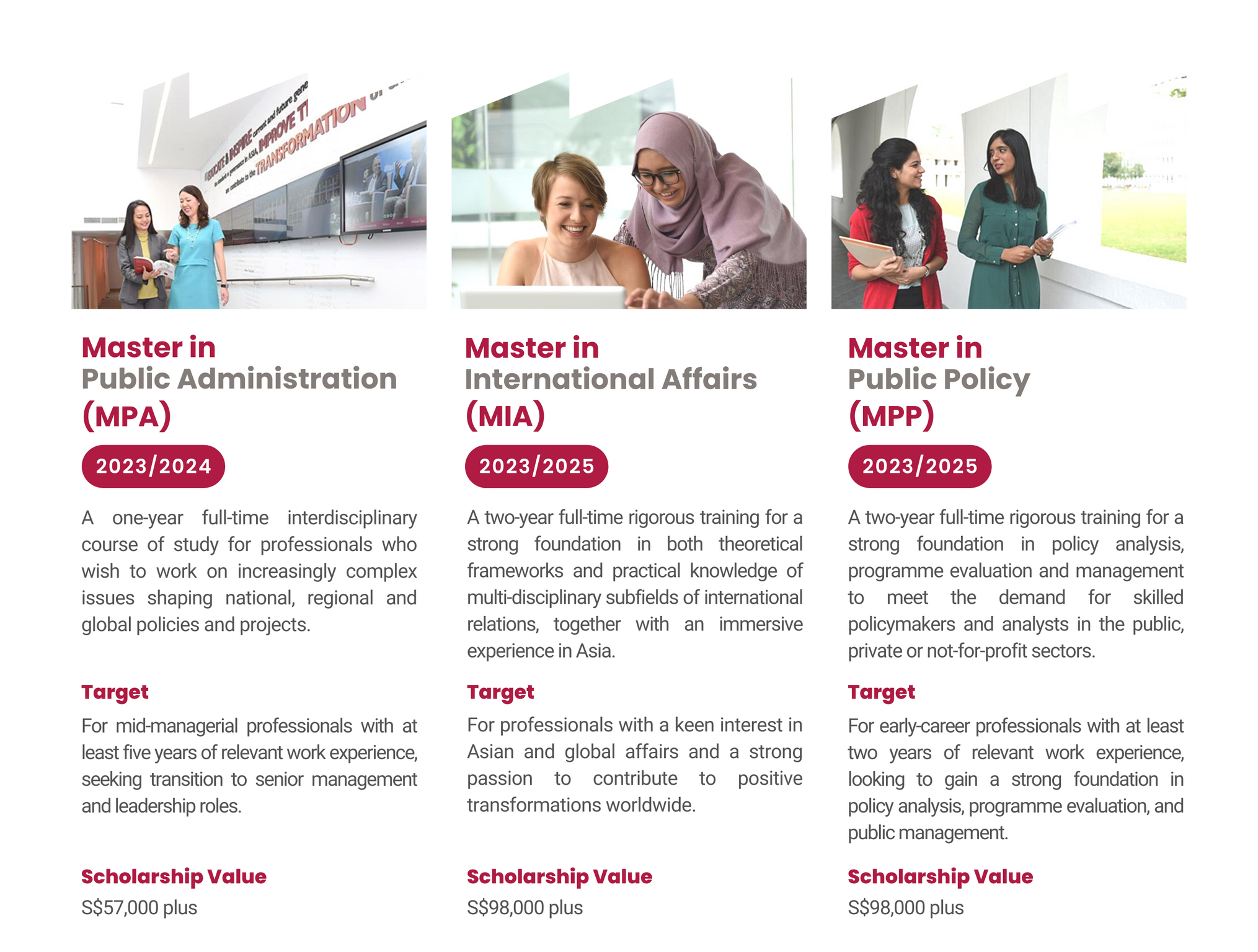 Master in Public Administration (MPA) Master in International Affairs (MIA) Master in Public Policy (MPP)