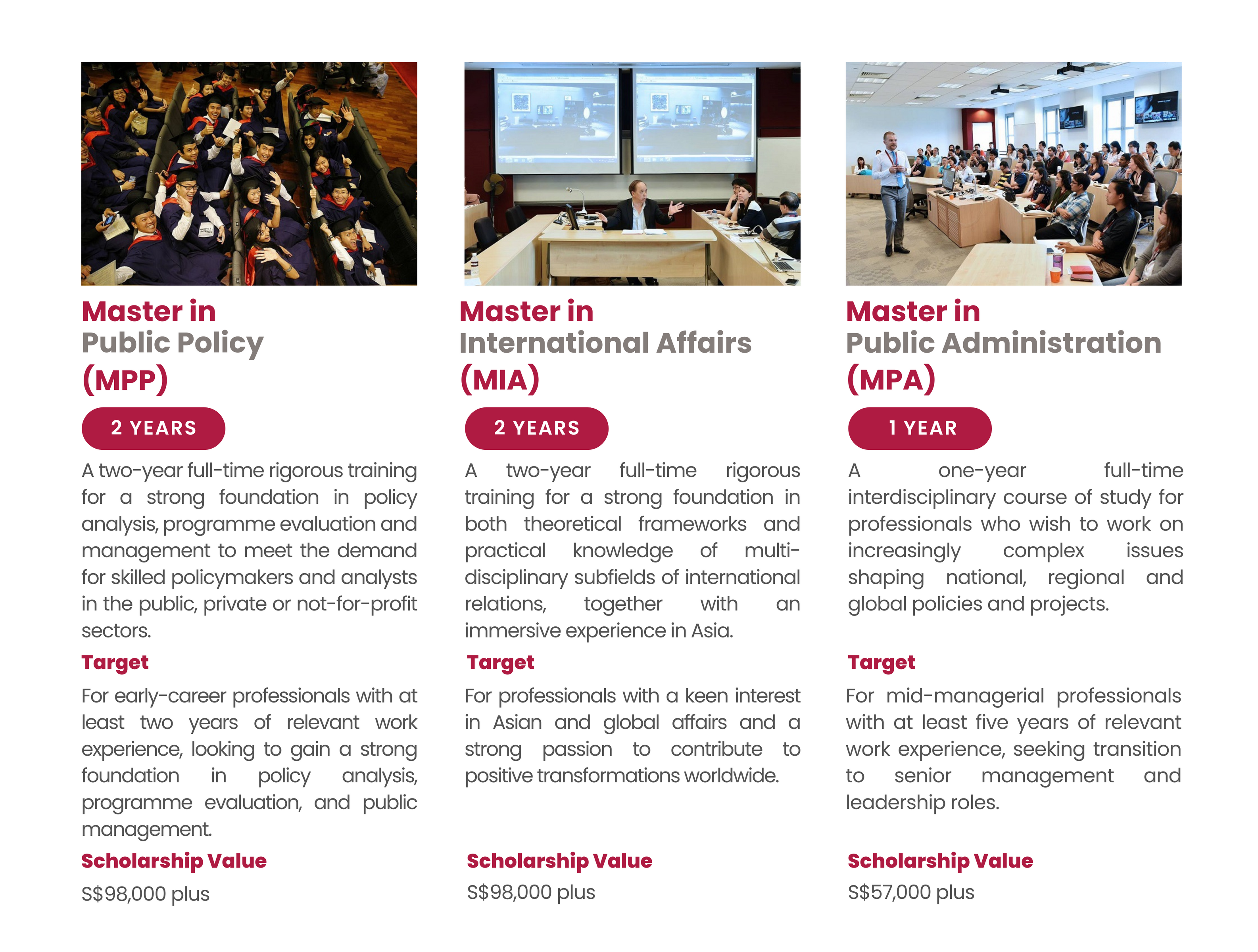 Master in Public Administration (MPA) Master in International Affairs (MIA) Master in Public Policy (MPP)